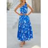 imagePRETTYGARDEN Womens Summer Floral One Shoulder Maxi Dress Knot Ruffle Boho Beach Vacation Wedding Guest Long Sun DressesBlue White Print