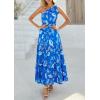 imagePRETTYGARDEN Womens Summer Floral One Shoulder Maxi Dress Knot Ruffle Boho Beach Vacation Wedding Guest Long Sun DressesBlue White Print
