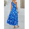 imagePRETTYGARDEN Womens Summer Floral One Shoulder Maxi Dress Knot Ruffle Boho Beach Vacation Wedding Guest Long Sun DressesBlue White Print