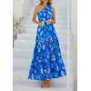 imagePRETTYGARDEN Womens Summer Floral One Shoulder Maxi Dress Knot Ruffle Boho Beach Vacation Wedding Guest Long Sun DressesBlue White Print