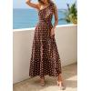 imagePRETTYGARDEN Womens Summer Floral One Shoulder Maxi Dress Knot Ruffle Boho Beach Vacation Wedding Guest Long Sun DressesDot Coffee White