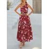 imagePRETTYGARDEN Womens Summer Floral One Shoulder Maxi Dress Knot Ruffle Boho Beach Vacation Wedding Guest Long Sun DressesWine Red Print
