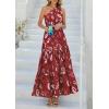 imagePRETTYGARDEN Womens Summer Floral One Shoulder Maxi Dress Knot Ruffle Boho Beach Vacation Wedding Guest Long Sun DressesWine Red Print