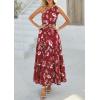 imagePRETTYGARDEN Womens Summer Floral One Shoulder Maxi Dress Knot Ruffle Boho Beach Vacation Wedding Guest Long Sun DressesWine Red Print