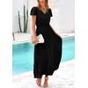 imagePRETTYGARDEN Womens Summer Maxi Dresses 2026 Trendy Casual Button V Neck Ruffle Cap Sleeve Long Flowy Spring Pleated DressBlack