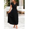 imagePRETTYGARDEN Womens Summer Maxi Dresses 2026 Trendy Casual Button V Neck Ruffle Cap Sleeve Long Flowy Spring Pleated DressBlack