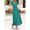 imagePRETTYGARDEN Womens Summer Maxi Dresses 2026 Trendy Casual Button V Neck Ruffle Cap Sleeve Long Flowy Spring Pleated DressBlue Green