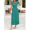 imagePRETTYGARDEN Womens Summer Maxi Dresses 2026 Trendy Casual Button V Neck Ruffle Cap Sleeve Long Flowy Spring Pleated DressBlue Green