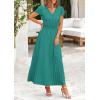 imagePRETTYGARDEN Womens Summer Maxi Dresses 2026 Trendy Casual Button V Neck Ruffle Cap Sleeve Long Flowy Spring Pleated DressBlue Green