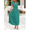 imagePRETTYGARDEN Womens Summer Maxi Dresses 2026 Trendy Casual Button V Neck Ruffle Cap Sleeve Long Flowy Spring Pleated DressBlue Green