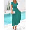 imagePRETTYGARDEN Womens Summer Maxi Dresses 2026 Trendy Casual Button V Neck Ruffle Cap Sleeve Long Flowy Spring Pleated DressBlue Green