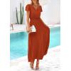 imagePRETTYGARDEN Womens Summer Maxi Dresses 2026 Trendy Casual Button V Neck Ruffle Cap Sleeve Long Flowy Spring Pleated DressBrick Red