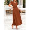 imagePRETTYGARDEN Womens Summer Maxi Dresses 2026 Trendy Casual Button V Neck Ruffle Cap Sleeve Long Flowy Spring Pleated DressBrown