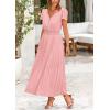 imagePRETTYGARDEN Womens Summer Maxi Dresses 2026 Trendy Casual Button V Neck Ruffle Cap Sleeve Long Flowy Spring Pleated DressPink
