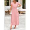 imagePRETTYGARDEN Womens Summer Maxi Dresses 2026 Trendy Casual Button V Neck Ruffle Cap Sleeve Long Flowy Spring Pleated DressPink