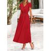 imagePRETTYGARDEN Womens Summer Maxi Dresses 2026 Trendy Casual Button V Neck Ruffle Cap Sleeve Long Flowy Spring Pleated DressRed