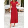 imagePRETTYGARDEN Womens Summer Maxi Dresses 2026 Trendy Casual Button V Neck Ruffle Cap Sleeve Long Flowy Spring Pleated DressRed