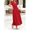 imagePRETTYGARDEN Womens Summer Maxi Dresses 2026 Trendy Casual Button V Neck Ruffle Cap Sleeve Long Flowy Spring Pleated DressRed