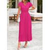imagePRETTYGARDEN Womens Summer Maxi Dresses 2026 Trendy Casual Button V Neck Ruffle Cap Sleeve Long Flowy Spring Pleated DressRose Red