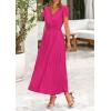 imagePRETTYGARDEN Womens Summer Maxi Dresses 2026 Trendy Casual Button V Neck Ruffle Cap Sleeve Long Flowy Spring Pleated DressRose Red