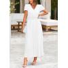 imagePRETTYGARDEN Womens Summer Maxi Dresses 2026 Trendy Casual Button V Neck Ruffle Cap Sleeve Long Flowy Spring Pleated DressWhite