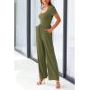 imagePRETTYGARDEN Womens Summer One Piece Jumpsuits Dressy Casual Short Sleeve Square Neck Wide Leg Rompers Travel Outfit ClothesArmy Green
