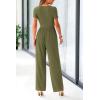 imagePRETTYGARDEN Womens Summer One Piece Jumpsuits Dressy Casual Short Sleeve Square Neck Wide Leg Rompers Travel Outfit ClothesArmy Green