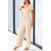 imagePRETTYGARDEN Womens Summer One Piece Jumpsuits Dressy Casual Short Sleeve Square Neck Wide Leg Rompers Travel Outfit ClothesBeige