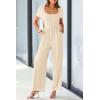 imagePRETTYGARDEN Womens Summer One Piece Jumpsuits Dressy Casual Short Sleeve Square Neck Wide Leg Rompers Travel Outfit ClothesBeige
