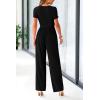 imagePRETTYGARDEN Womens Summer One Piece Jumpsuits Dressy Casual Short Sleeve Square Neck Wide Leg Rompers Travel Outfit ClothesBlack