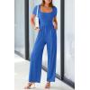 imagePRETTYGARDEN Womens Summer One Piece Jumpsuits Dressy Casual Short Sleeve Square Neck Wide Leg Rompers Travel Outfit ClothesBlue