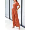 imagePRETTYGARDEN Womens Summer One Piece Jumpsuits Dressy Casual Short Sleeve Square Neck Wide Leg Rompers Travel Outfit ClothesBrick Red