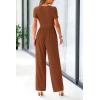 imagePRETTYGARDEN Womens Summer One Piece Jumpsuits Dressy Casual Short Sleeve Square Neck Wide Leg Rompers Travel Outfit ClothesBrown