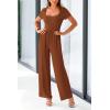imagePRETTYGARDEN Womens Summer One Piece Jumpsuits Dressy Casual Short Sleeve Square Neck Wide Leg Rompers Travel Outfit ClothesBrown