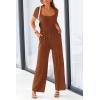 imagePRETTYGARDEN Womens Summer One Piece Jumpsuits Dressy Casual Short Sleeve Square Neck Wide Leg Rompers Travel Outfit ClothesBrown