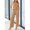 imagePRETTYGARDEN Womens Summer One Piece Jumpsuits Dressy Casual Short Sleeve Square Neck Wide Leg Rompers Travel Outfit ClothesCamel