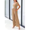 imagePRETTYGARDEN Womens Summer One Piece Jumpsuits Dressy Casual Short Sleeve Square Neck Wide Leg Rompers Travel Outfit ClothesCamel