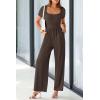 imagePRETTYGARDEN Womens Summer One Piece Jumpsuits Dressy Casual Short Sleeve Square Neck Wide Leg Rompers Travel Outfit ClothesCoffee