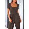 imagePRETTYGARDEN Womens Summer One Piece Jumpsuits Dressy Casual Short Sleeve Square Neck Wide Leg Rompers Travel Outfit ClothesCoffee