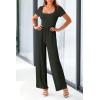 imagePRETTYGARDEN Womens Summer One Piece Jumpsuits Dressy Casual Short Sleeve Square Neck Wide Leg Rompers Travel Outfit ClothesDark Army Green