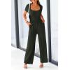 imagePRETTYGARDEN Womens Summer One Piece Jumpsuits Dressy Casual Short Sleeve Square Neck Wide Leg Rompers Travel Outfit ClothesDark Army Green