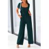 imagePRETTYGARDEN Womens Summer One Piece Jumpsuits Dressy Casual Short Sleeve Square Neck Wide Leg Rompers Travel Outfit ClothesDark Green