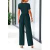 imagePRETTYGARDEN Womens Summer One Piece Jumpsuits Dressy Casual Short Sleeve Square Neck Wide Leg Rompers Travel Outfit ClothesDark Green