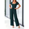 imagePRETTYGARDEN Womens Summer One Piece Jumpsuits Dressy Casual Short Sleeve Square Neck Wide Leg Rompers Travel Outfit ClothesDark Green