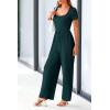 imagePRETTYGARDEN Womens Summer One Piece Jumpsuits Dressy Casual Short Sleeve Square Neck Wide Leg Rompers Travel Outfit ClothesDark Green