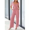 imagePRETTYGARDEN Womens Summer One Piece Jumpsuits Dressy Casual Short Sleeve Square Neck Wide Leg Rompers Travel Outfit ClothesDusty Pink