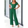 imagePRETTYGARDEN Womens Summer One Piece Jumpsuits Dressy Casual Short Sleeve Square Neck Wide Leg Rompers Travel Outfit ClothesGreen