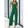 imagePRETTYGARDEN Womens Summer One Piece Jumpsuits Dressy Casual Short Sleeve Square Neck Wide Leg Rompers Travel Outfit ClothesGreen