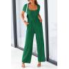 imagePRETTYGARDEN Womens Summer One Piece Jumpsuits Dressy Casual Short Sleeve Square Neck Wide Leg Rompers Travel Outfit ClothesGreen