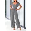 imagePRETTYGARDEN Womens Summer One Piece Jumpsuits Dressy Casual Short Sleeve Square Neck Wide Leg Rompers Travel Outfit ClothesGrey